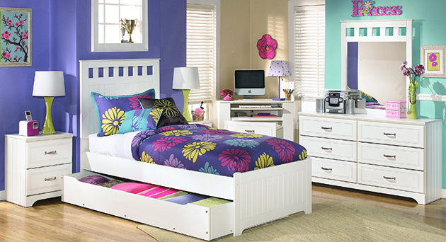 Lulu Twin Panel Bed w/ Storage, Dresser & Mirror